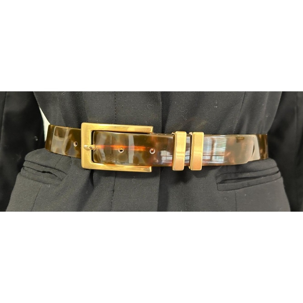 Vintage 60s Mod Tortoiseshell Heavy Plastic Belt Gold RA Rau Fastener USA M EUC